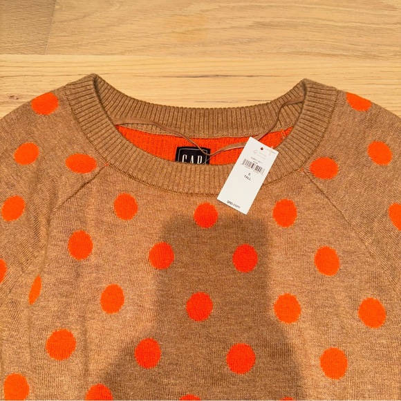 GAP Dotty Boatneck Sweater Oatmeal Beige & Orange Dot Small Tall - Picture 3 of 4